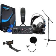 PreSonus AudioBox 96 Studio Recording Bundle (25th Anniversary Black) with Mic Stand, Headphone Holder & Pop Filter Kit