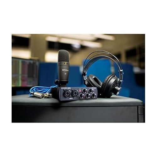  PreSonus AudioBox 96 Studio Recording Bundle (25th Anniversary Black) with Mic Stand, Headphone Holder & Pop Filter Kit