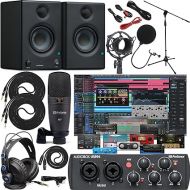 Presonus AudioBox 96 Studio Audio Interface with Creative Software Kit and Studio Bundle and Eris E3.5 Pair Studio Monitors and 1/4 Cables