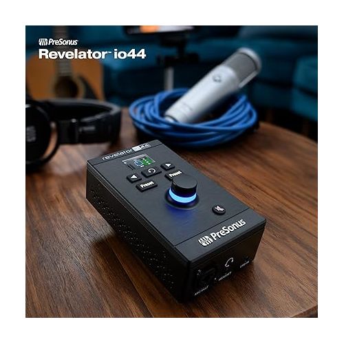  PreSonus Revelator io44 USB-C Audio Interface for music production and streaming with built-in mixer and easy-to-use effects presets plus Studio One DAW Recording Software