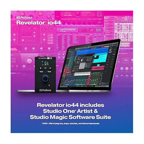  PreSonus Revelator io44 USB-C Audio Interface for music production and streaming with built-in mixer and easy-to-use effects presets plus Studio One DAW Recording Software