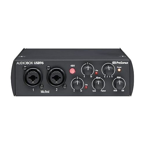  Presonus AudioBox 96 25th Anniversary Audio/Midi Recording USB Interface and NEW Updated Studio One Artist Software Kit with Condenser Microphone Shockmount and XLR Cable