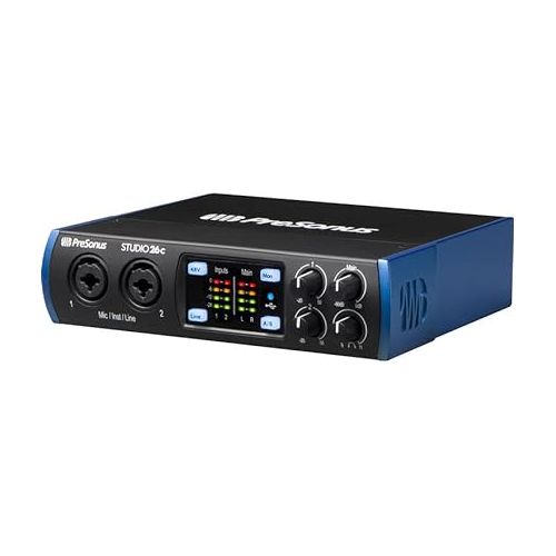  PreSonus Studio 26c Desktop USB Type-C Audio/MIDI Interface Bundle with 2x Hosa 10' MIDI-MIDI Cable and 2x XLR-XLR Cable