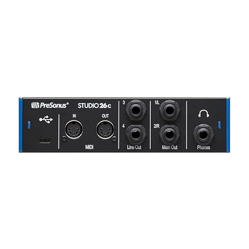  PreSonus Studio 26c Desktop USB Type-C Audio/MIDI Interface Bundle with 2x Hosa 10' MIDI-MIDI Cable and 2x XLR-XLR Cable