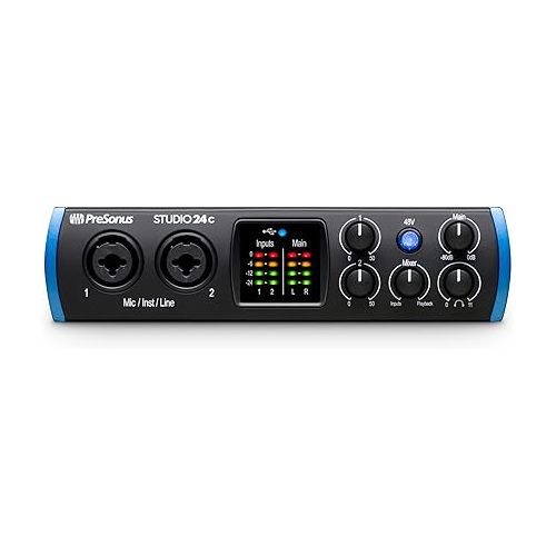  PreSonus Studio 24c 2x2, 192 kHz, USB Audio Interface with Studio One Artist and Ableton Live Lite DAW Recording Software