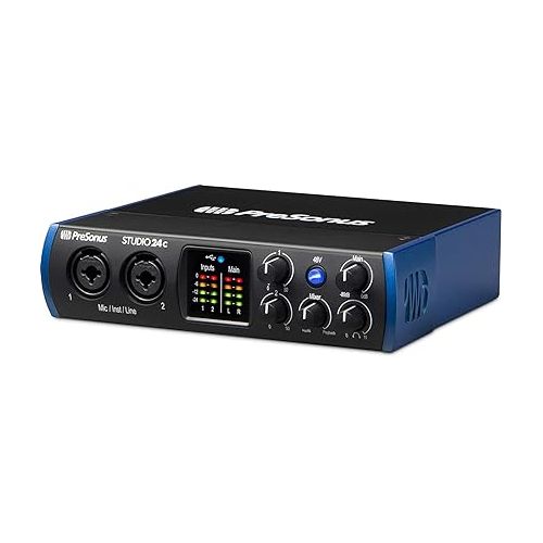  PreSonus Studio 24c 2x2 USB Type-C Audio/MIDI Interface and Studio One Artist Software kit with Condenser Microphone Shockmount, and XLR Cable