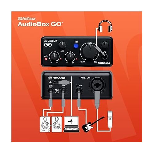  PreSonus AudioBox GO | USB-C Audio Interface for music production with Studio One DAW Recording Software, Music Tutorials, Sound Samples and Virtual Instruments