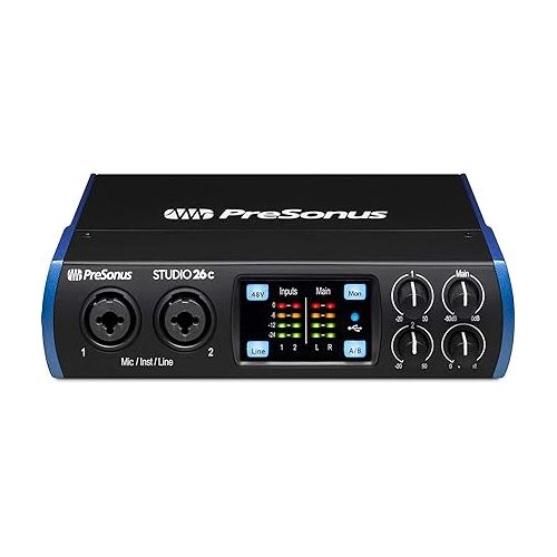  PreSonus Studio 26c 2x4 USB-C Audio/MIDI Interface with New Designed Eris E3.5 Studio Monitors and with Studio One Artist Software Pack & Isolation Recording Shield