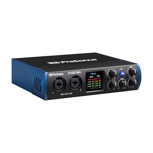  PreSonus Studio 24c 2x2 USB Type-C Audio/MIDI Interface with Kellopy Pop Filter, Mic Boom Scissor Arm Stand, 10ft MIDI Cable & XLR Cable Bundle