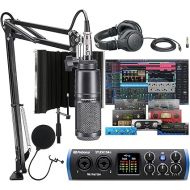 Presonus AudioBox 24c USB 2.0 Audio/Midi Interface w/Studio One 5 Artist DAW Software, Audio-Technica AT2020 Vocal Microphone Arm Kit, LyxPro Isolation Shield for Recording, Streaming, Podcasting