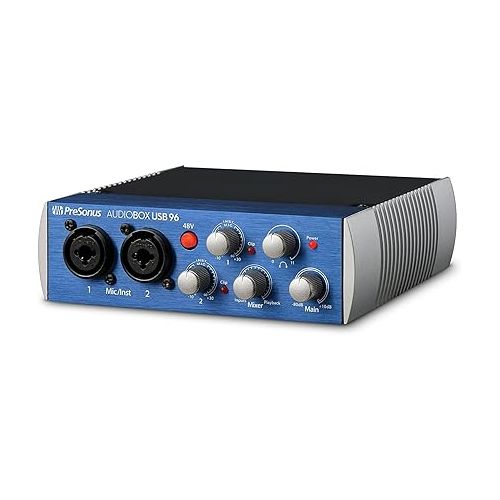  Presonus AudioBox 96 Audio USB 2.0 Recording Interface and Studio One Artist Software kit with Condenser Microphone Shockmount, and XLR Cable (Interface Color May Vary in Blue or Black)