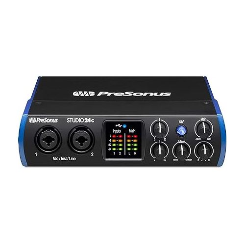  PreSonus Studio 24c 2x2 USB Type-C Audio/MIDI Interface with CR3-X Creative Reference Multimedia Monitors and 1/4” Instrument Cable and Microphone Isolation Shield