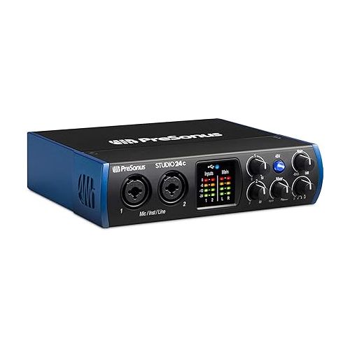  PreSonus Studio 24c USB-C Audio Interface with 2 XMAX-L Preamps, Headphone Output, and MIDI Input/Output with Pair of EMB XLR Cable and Gravity Mobile Bracket