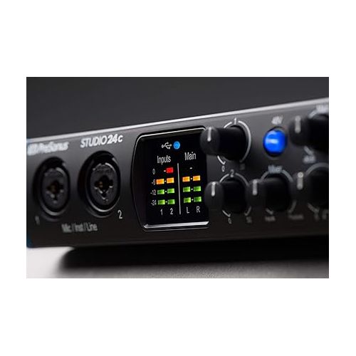  PreSonus Studio 24c USB-C Audio Interface with 2 XMAX-L Preamps, Headphone Output, and MIDI Input/Output with Pair of EMB XLR Cable and Gravity Mobile Bracket