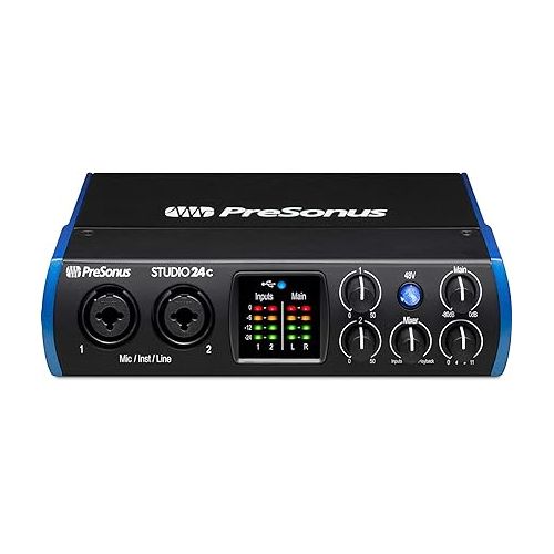  PreSonus Studio 24c USB-C Audio Interface with 2 XMAX-L Preamps, Headphone Output, and MIDI Input/Output with Pair of EMB XLR Cable and Gravity Mobile Bracket