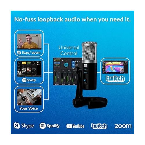  PreSonus Revelator USB Condenser Microphone for podcasting, live streaming, with built-in voice effects plus loopback mixer for gaming, casting, and recording interviews over Skype, Zoom, Discord