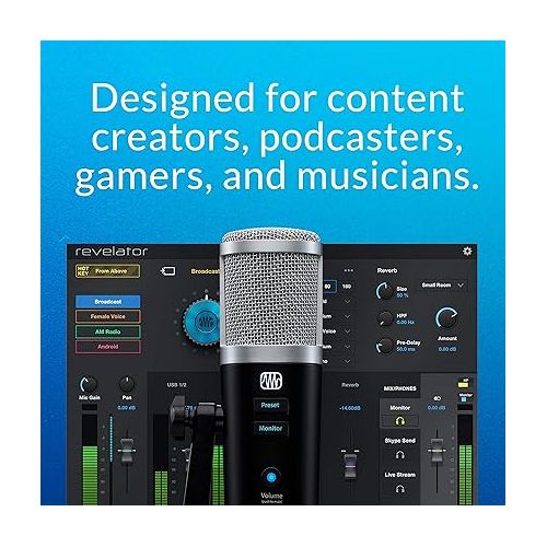  PreSonus Revelator USB Condenser Microphone for podcasting, live streaming, with built-in voice effects plus loopback mixer for gaming, casting, and recording interviews over Skype, Zoom, Discord