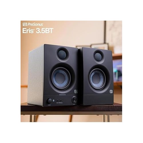  PreSonus Eris 3.5BT Gen 2 Powered 3.5-Inch 50W Bluetooth Power Desktop Speakers Bundle with Pair of Auray IP-S Small Isolation Pad and 1/4