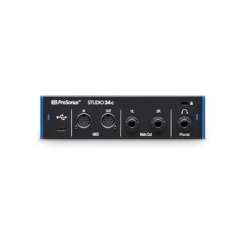  PreSonus Studio 24c 2x2 USB Type-C Audio/MIDI Interface w/Eris 3.5 Pair Studio Monitors and 1/4” TRS to TRS Instrument Cable and LyxPro Recording Bundle