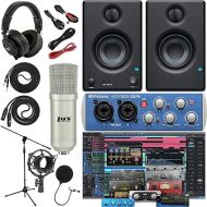 Presonus AudioBox 96 Audio Interface (May Vary Blue or Black) Complete Studio Bundle with Studio One Artist Software Pack w/Eris 3.5 Pair Studio Monitors, Condenser Microphone, 1/4” Instrument Cables