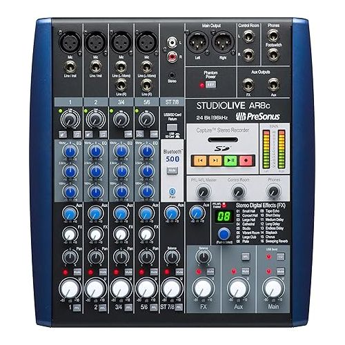  PreSonus StudioLive AR8c USB Type-C 8-Channel Hybrid Performance and Recording Mixer Bundle with Headphone, 2 X Stereo Breakout Cables, 2 X TRS Cables, 2 X Instrument Cables, and Polishing Cloth