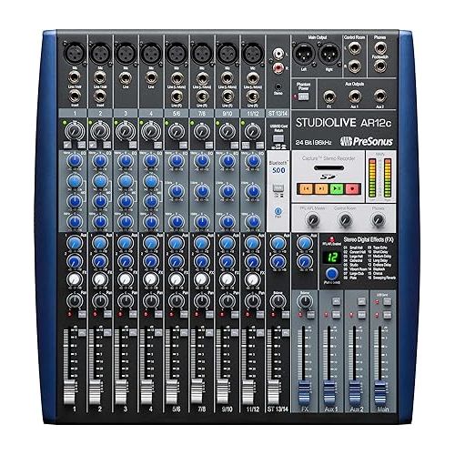  PreSonus StudioLive AR12c USB-C 14-Channel Hybrid Performance and Recording Mixer Bundle with Headphone, 2 XLR Cable, 2 TRS Cable, 2 Quarter-Inch Jack Cable and Polishing Cloth