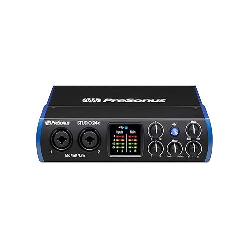  PreSonus Studio 24c 2x2 USB Type-C Audio/MIDI Interface with Eris E7 XT Pair 2-Way Studio Monitors with EBM Wave Guide Design and 1/4” Instrument Cable