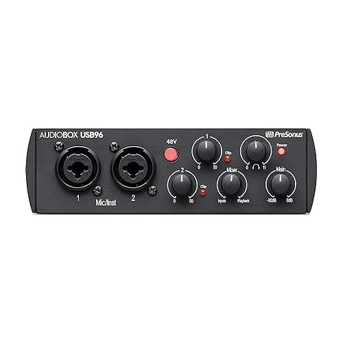  PreSonus AudioBox USB 96 Black USB Audio Interface 2-Channel 24-bit/96kHz USB 2.0 Recording with 2 Instrument/Microphone Preamps with Gravity Magnet Phone Holder and EMB XLR and 1/4