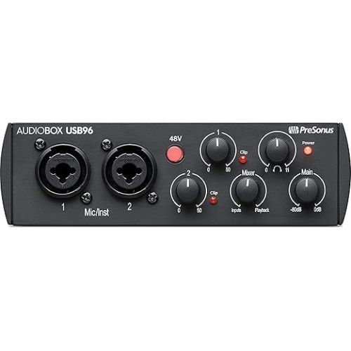  PreSonus AudioBox USB 96 Black USB Audio Interface 2-Channel 24-bit/96kHz USB 2.0 Recording with 2 Instrument/Microphone Preamps with Gravity Magnet Phone Holder and EMB XLR and 1/4