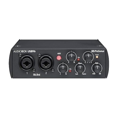  PreSonus AudioBox USB 96 Black USB Audio Interface 2-Channel 24-bit/96kHz USB 2.0 Recording with 2 Instrument/Microphone Preamps with Gravity Magnet Phone Holder and EMB XLR and 1/4