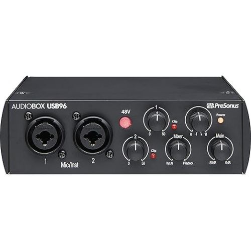  PreSonus AudioBox USB 96 Black USB Audio Interface 2-Channel 24-bit/96kHz USB 2.0 Recording with 2 Instrument/Microphone Preamps with Gravity Magnet Phone Holder and EMB XLR and 1/4