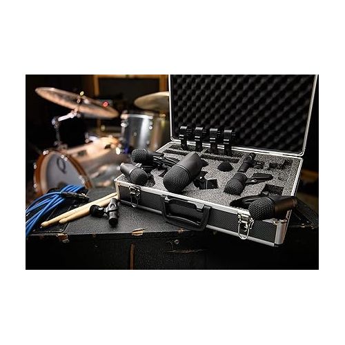  PreSonus 7 Piece Dynamic Drum Mic Kit - Kick Bass, Tom/Snare & Cymbals Microphone Set - for Drums Instrument - Complete with Adjustable Rim-Mounts, Mics Holder & Hard Case Stands and XLR Cables