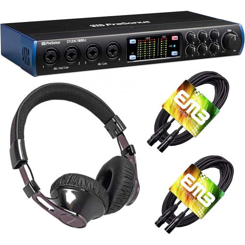  PreSonus Studio 1810c 18x8, 192 kHz, USB-C Audio Interface, 4 Mic Pres-6 Line Outs Headphone with Pair of EMB XLR Cable Bundle (1810C-EMB-BUNDLE1)