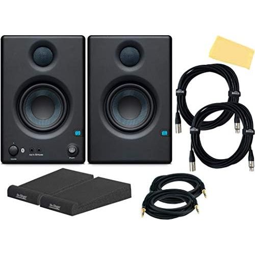  PreSonus Eris E8 8-Inch 2-Way Active Studio Monitor Pair Bundle with Isolation Pads, TRS Cables, and Austin Bazaar Polishing Cloth