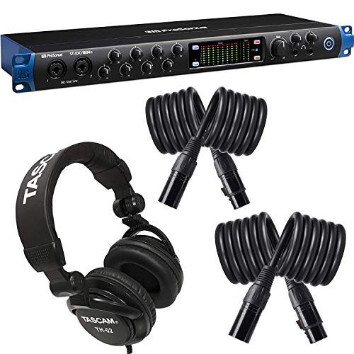  PreSonus Studio 1824c 18x20, 192 kHz, USB-C Audio Interface, 8 Mic Pres-10 Line Outs-ADAT + Mixing Headphone with Pair of EMB XLR Cable Bundle (1824C-TH02-EMBXLR)