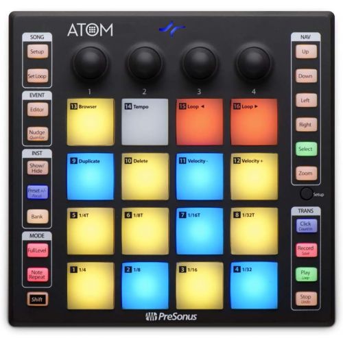  PreSonus ATOM MIDI, Audio, Portable Production and Performance Pad Controller w/Professional Studio Recording Headphones