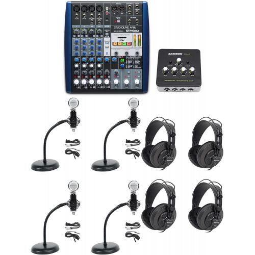  Presonus AR8 Podcast Studio Bundle w/Mics+Samson Headphones+Gooseneck Stands