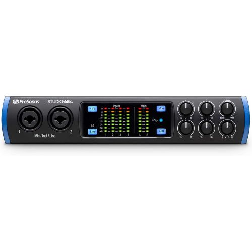  PreSonus Studio 68c USB-C Audio Interface with 4 XMAX Preamps and Bluetooth Headphone with Pair of EMB Professional XLR Cable and Gravity Mobile Bracket Extra Bundle