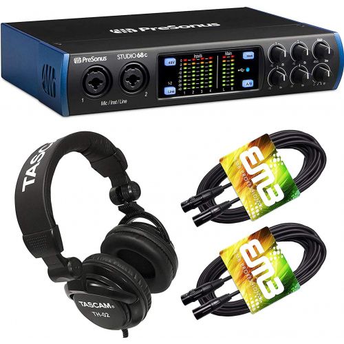  PreSonus Studio 68c USB-C Audio Interface with 4 XMAX Preamps and Bluetooth Headphone with Pair of EMB Professional XLR Cable and Gravity Mobile Bracket Extra Bundle