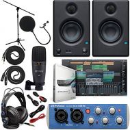 Presonus AudioBox 96 Audio Interface (May Vary Blue or Black) Full Studio Bundle with Studio One Artist Software Pack w/Eris 3.5 Pair Studio Monitors and 1/4” TRS to TRS Instrument