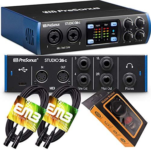  PreSonus Studio 26c USB-C Audio Interface with 2 XMAX-L Preamps Capable up to 24-bit/192kHz Digital Resolution with Pair of EMB XLR Cable and Gravity Mobile Bracket