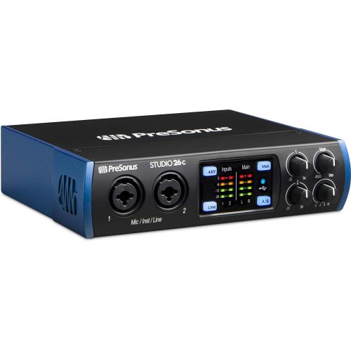  PreSonus Studio 26c USB-C Audio Interface with 2 XMAX-L Preamps Capable up to 24-bit/192kHz Digital Resolution with Pair of EMB XLR Cable and Gravity Mobile Bracket