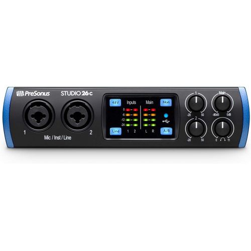  PreSonus Studio 26c USB-C Audio Interface with 2 XMAX-L Preamps Capable up to 24-bit/192kHz Digital Resolution with Pair of EMB XLR Cable and Gravity Mobile Bracket