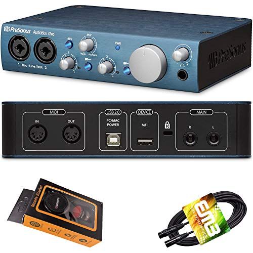  PreSonus AudioBox iTwo USB Audio Interface 2-in/2-out with 2 x XLR/TRS Combo Inputs, Studio One Artist DAW Software, Studio Magic Suite with Gravity Phone Holder and EMB XLR Cable