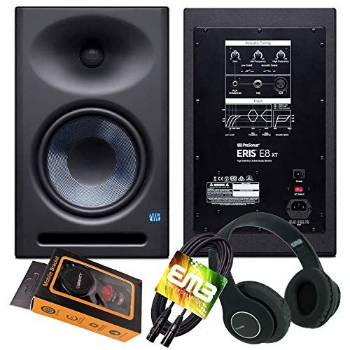  Pair of PreSonus Eris E8 XT 8 inch Powered Studio Monitor 8 with Woven Composite LF Driver, 1.25 Silk-Dome HF Driver, EBM Waveguide with Gravity Magnet Phone Holder and HD Headphon