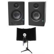 Pair Presonus Eris E3.5 3.5 Powered Studio Monitor Speakers+Microphone+Shield