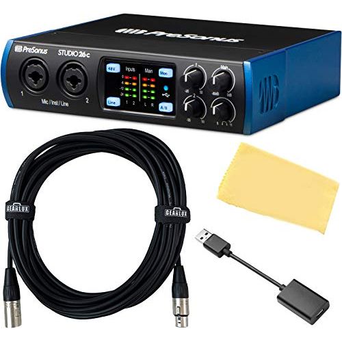  PreSonus Studio 26c 2x4 Audio Interface Bundle with XLR Cable, USB-C Adapter, and Austin Bazaar Polishing Cloth