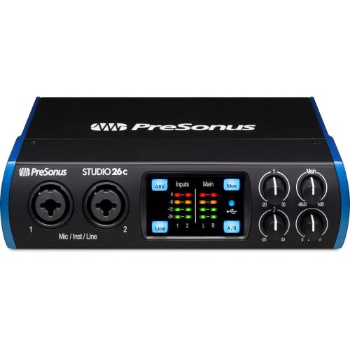  PreSonus Studio 26c 2x4 Audio Interface Bundle with XLR Cable, USB-C Adapter, and Austin Bazaar Polishing Cloth