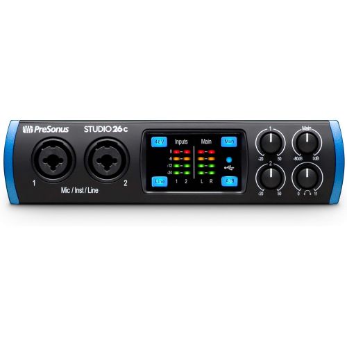  PreSonus Studio 26c 2x4 Audio Interface Bundle with XLR Cable, USB-C Adapter, and Austin Bazaar Polishing Cloth