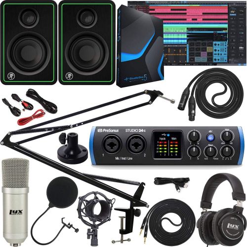  PreSonus Studio 24c 2x2 USB Type-C Audio/MIDI Interface Bundle with Studio One Artist Software Pack and Adjustable Mic Boom Arm w/Swivel Mount Clip & Desk Attachment Clamp and Mack